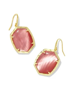 Daphne Gold Drop Earrings in Coral Pink Mother-of-Pearl