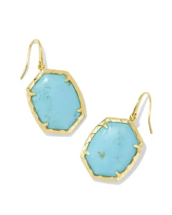 Daphne Gold Drop Earrings in Variegated Turquoise Magnesite
