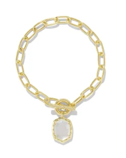 Daphne Gold Link and Chain Bracelet in Ivory Mother-of-Pearl