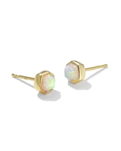 Davie 18k Gold Vermeil Stud Earrings in White Lab Grown Opal