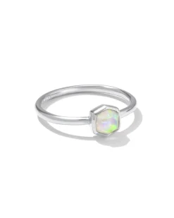Davie Sterling Silver Band Ring in White Lab Grown Opal