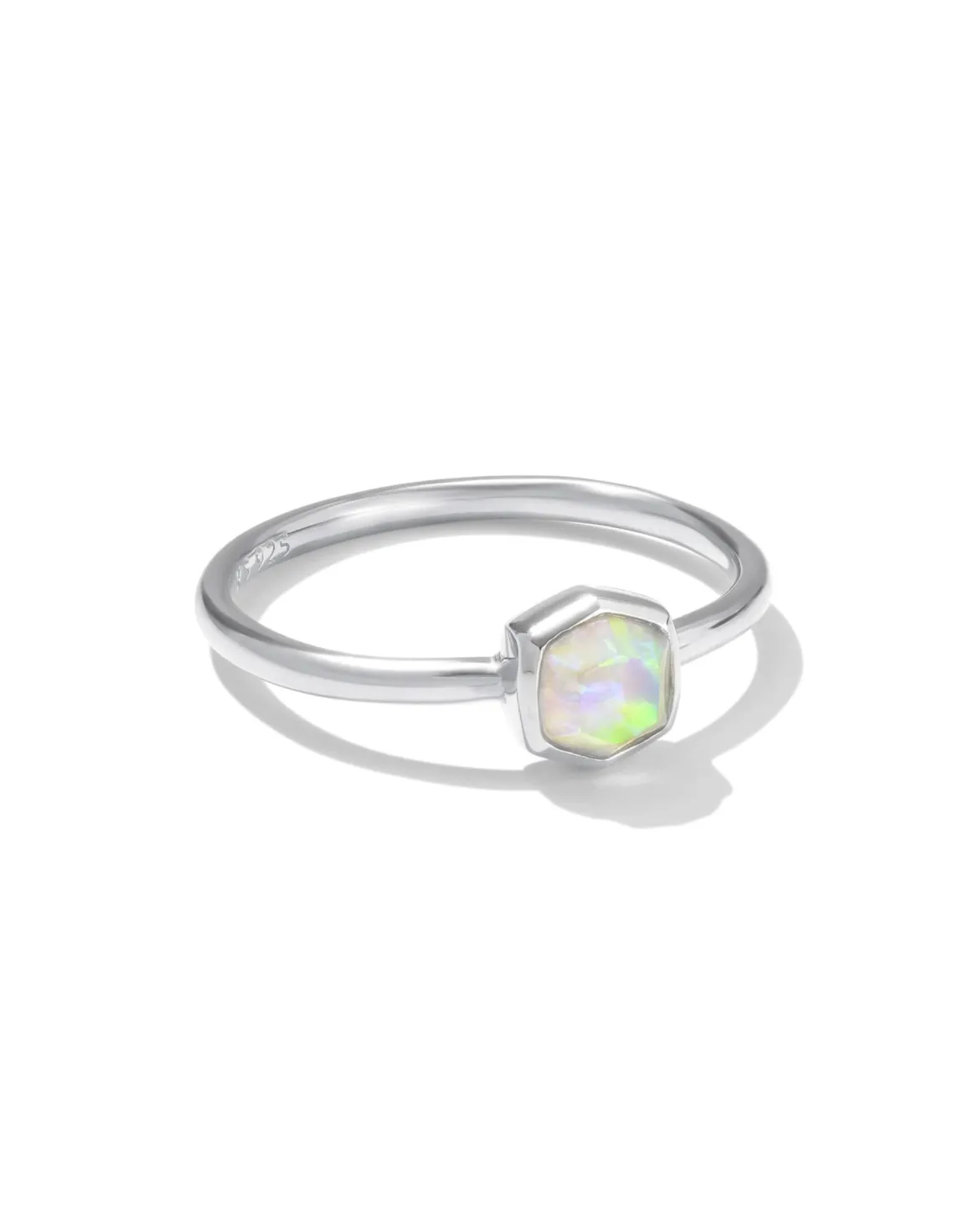Davie Sterling Silver Band Ring in White Lab Grown Opal