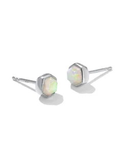 Davie Sterling Silver Stud Earrings in White Lab Grown Opal