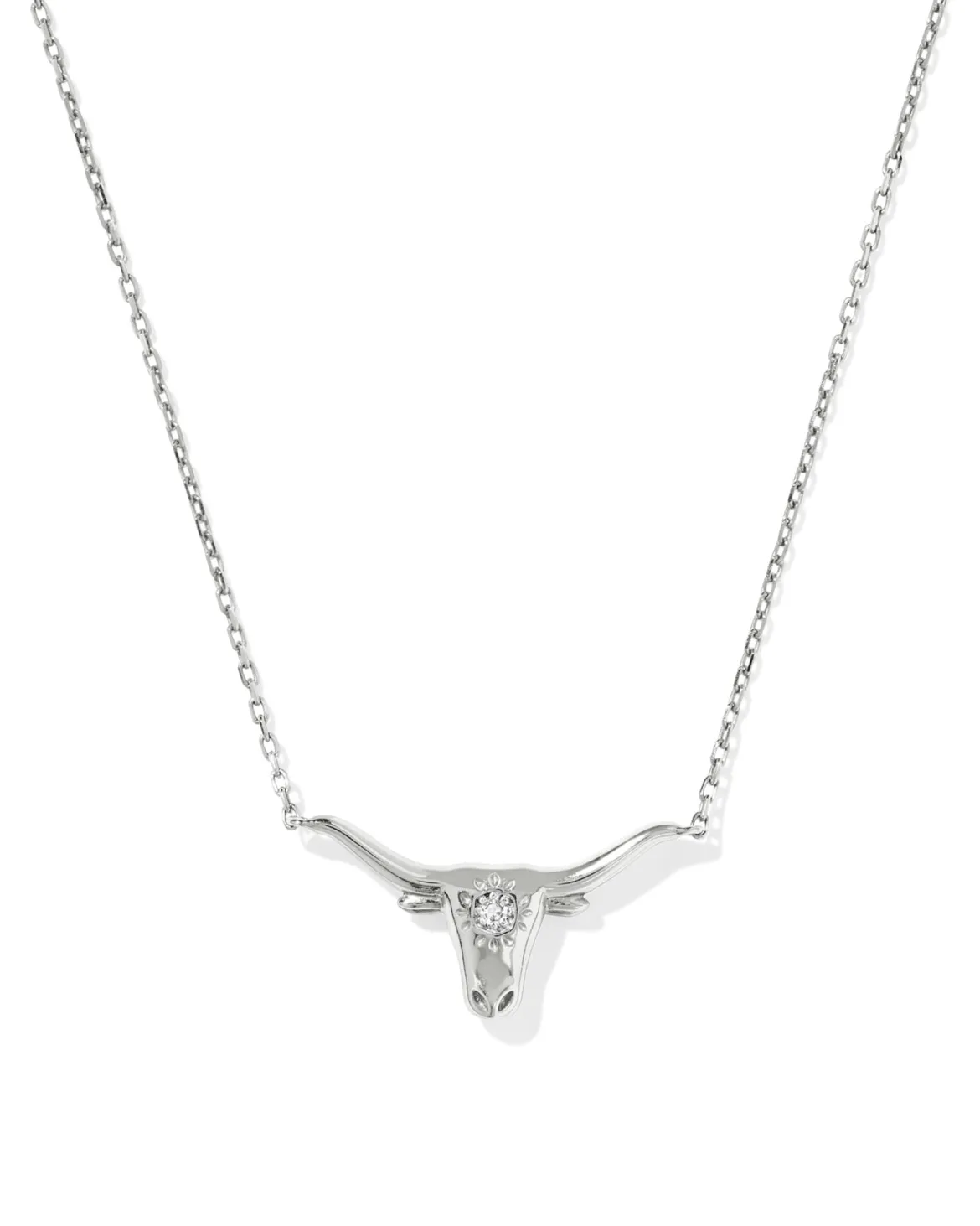 Diamond Accent 14k White Gold Longhorn Necklace in White Diamond