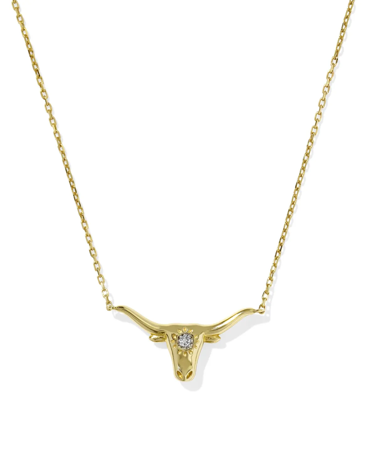 Diamond Accent 14k Yellow Gold Longhorn Necklace in White Diamond