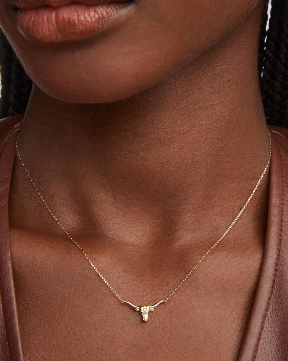 Diamond Accent 14k Yellow Gold Longhorn Necklace in White Diamond