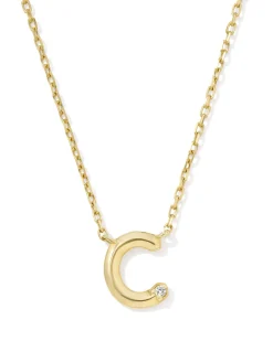 Diamond Accent Letter C 14k Yellow Gold Pendant Necklace in White Diamond