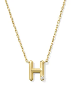 Diamond Accent Letter H 14k Yellow Gold Pendant Necklace in White Diamond