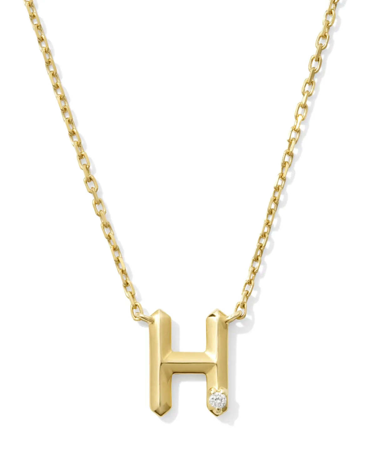 Diamond Accent Letter H 14k Yellow Gold Pendant Necklace in White Diamond