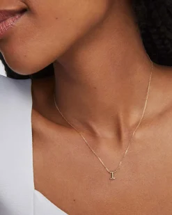 Diamond Accent Letter I 14k Yellow Gold Pendant Necklace in White Diamond