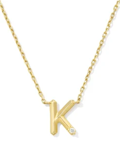 Diamond Accent Letter K 14k Yellow Gold Pendant Necklace in White Diamond