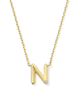 Diamond Accent Letter N 14k Yellow Gold Pendant Necklace in White Diamond