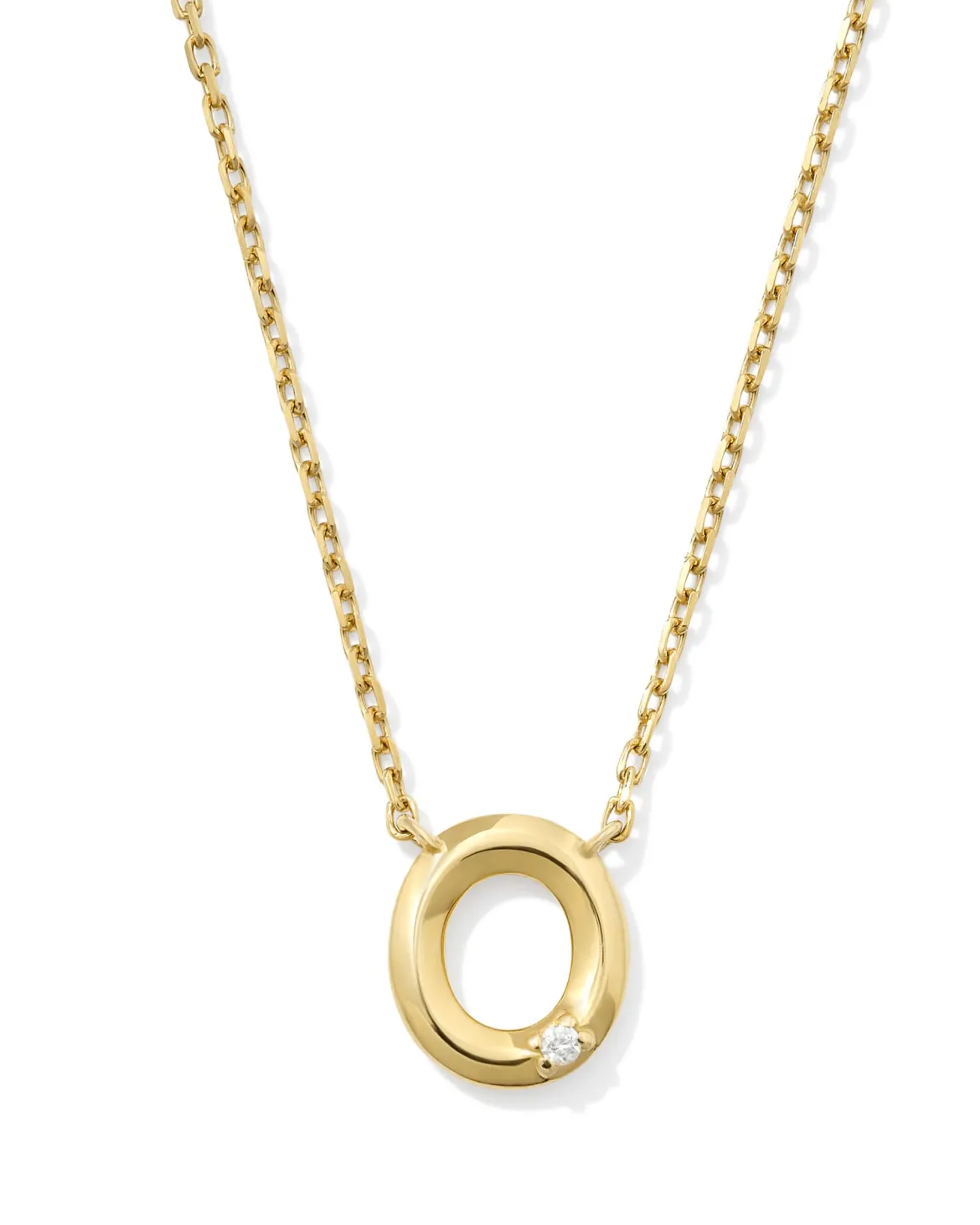 Diamond Accent Letter O 14k Yellow Gold Pendant Necklace in White Diamond