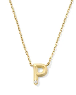 Diamond Accent Letter P 14k Yellow Gold Pendant Necklace in White Diamond