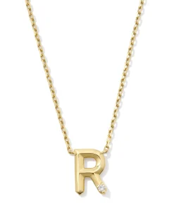 Diamond Accent Letter R 14k Yellow Gold Pendant Necklace in White Diamond