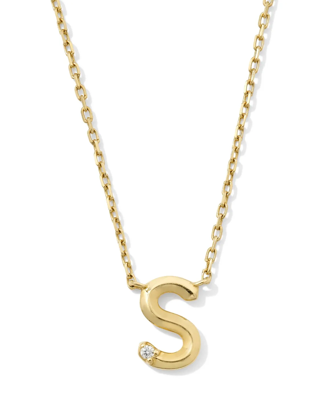 Diamond Accent Letter S 14k Yellow Gold Pendant Necklace in White Diamond