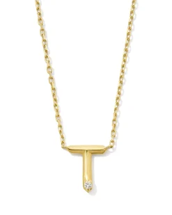 Diamond Accent Letter T 14k Yellow Gold Pendant Necklace in White Diamond