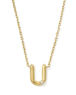 Diamond Accent Letter U 14k Yellow Gold Pendant Necklace in White Diamond