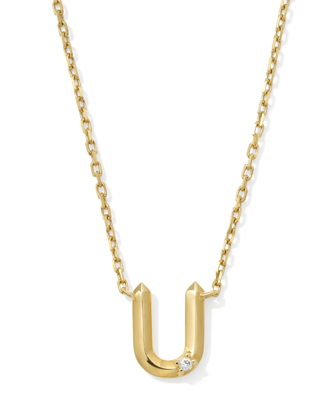 Diamond Accent Letter U 14k Yellow Gold Pendant Necklace in White Diamond