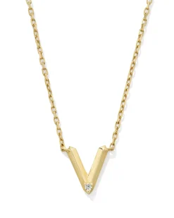 Diamond Accent Letter V 14k Yellow Gold Pendant Necklace in White Diamond