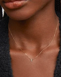 Diamond Accent Letter V 14k Yellow Gold Pendant Necklace in White Diamond