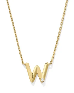 Diamond Accent Letter W 14k Yellow Gold Pendant Necklace in White Diamond