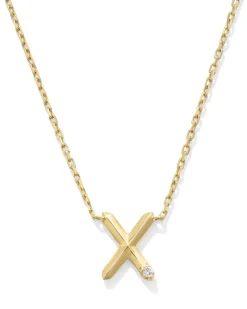 Diamond Accent Letter X 14k Yellow Gold Pendant Necklace in White Diamond