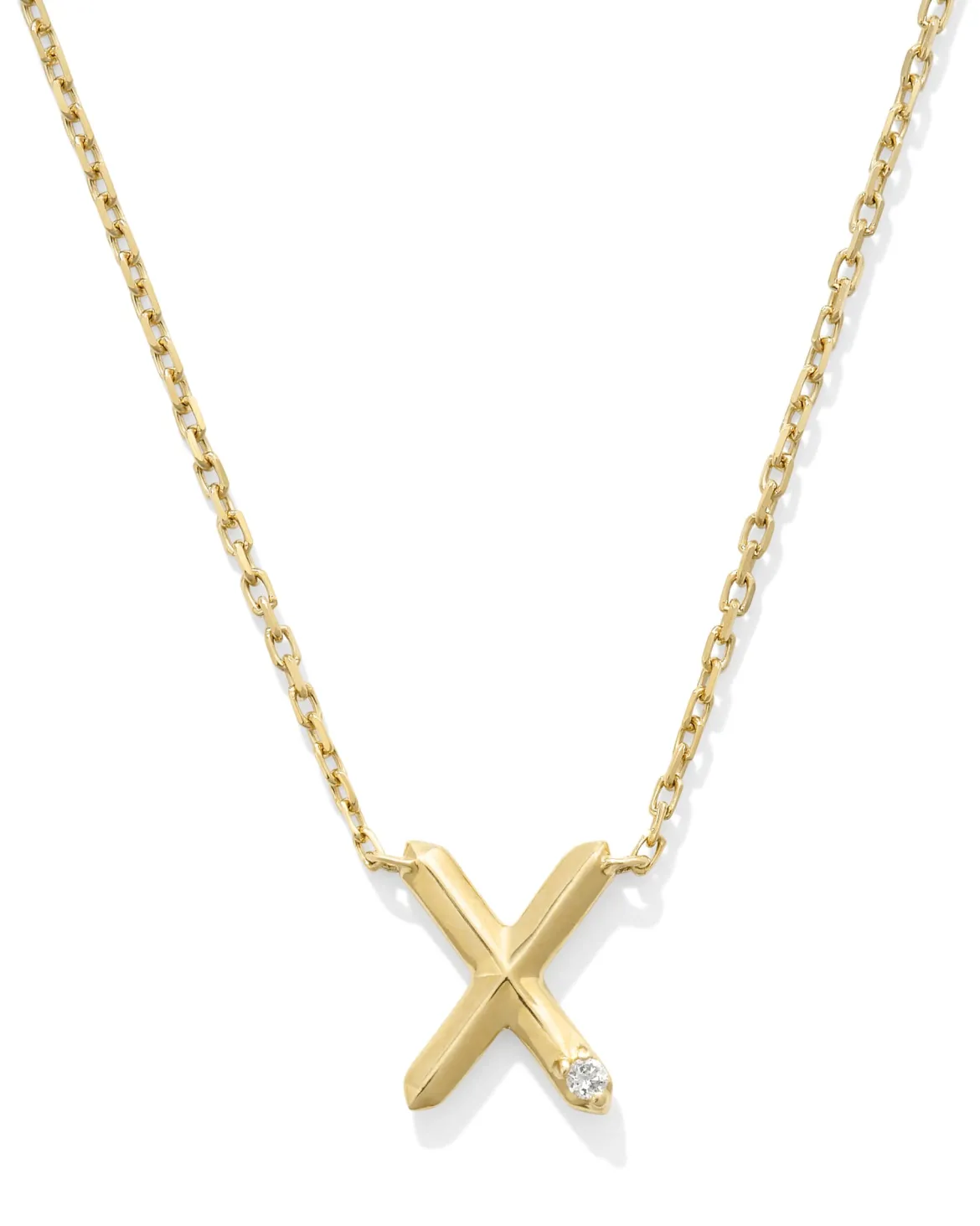 Diamond Accent Letter X 14k Yellow Gold Pendant Necklace in White Diamond