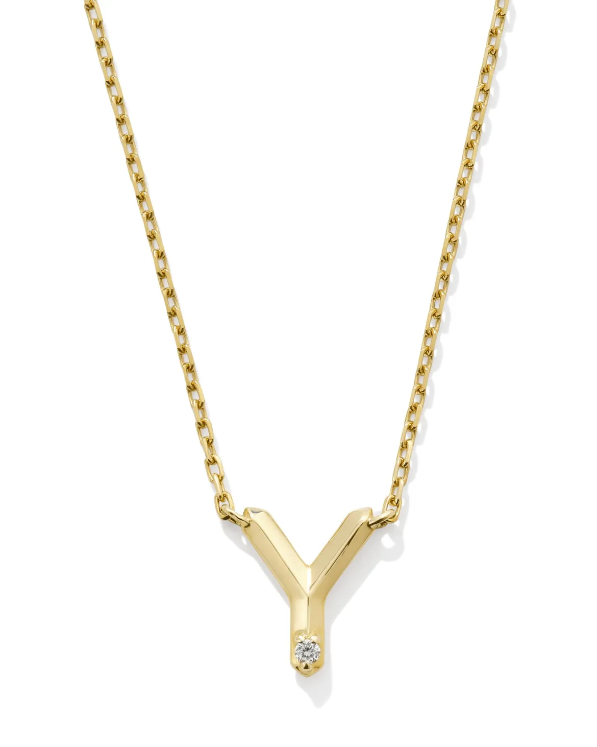 Diamond Accent Letter Y 14k Yellow Gold Pendant Necklace in White Diamond