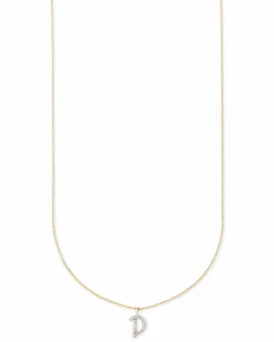 Diamond Letter D Pendant Necklace in 14k Yellow Gold