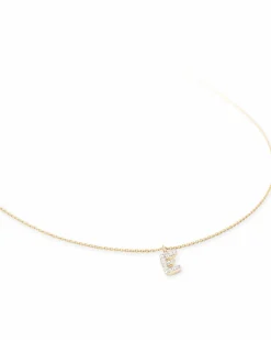 Diamond Letter E Pendant Necklace in 14k Yellow Gold