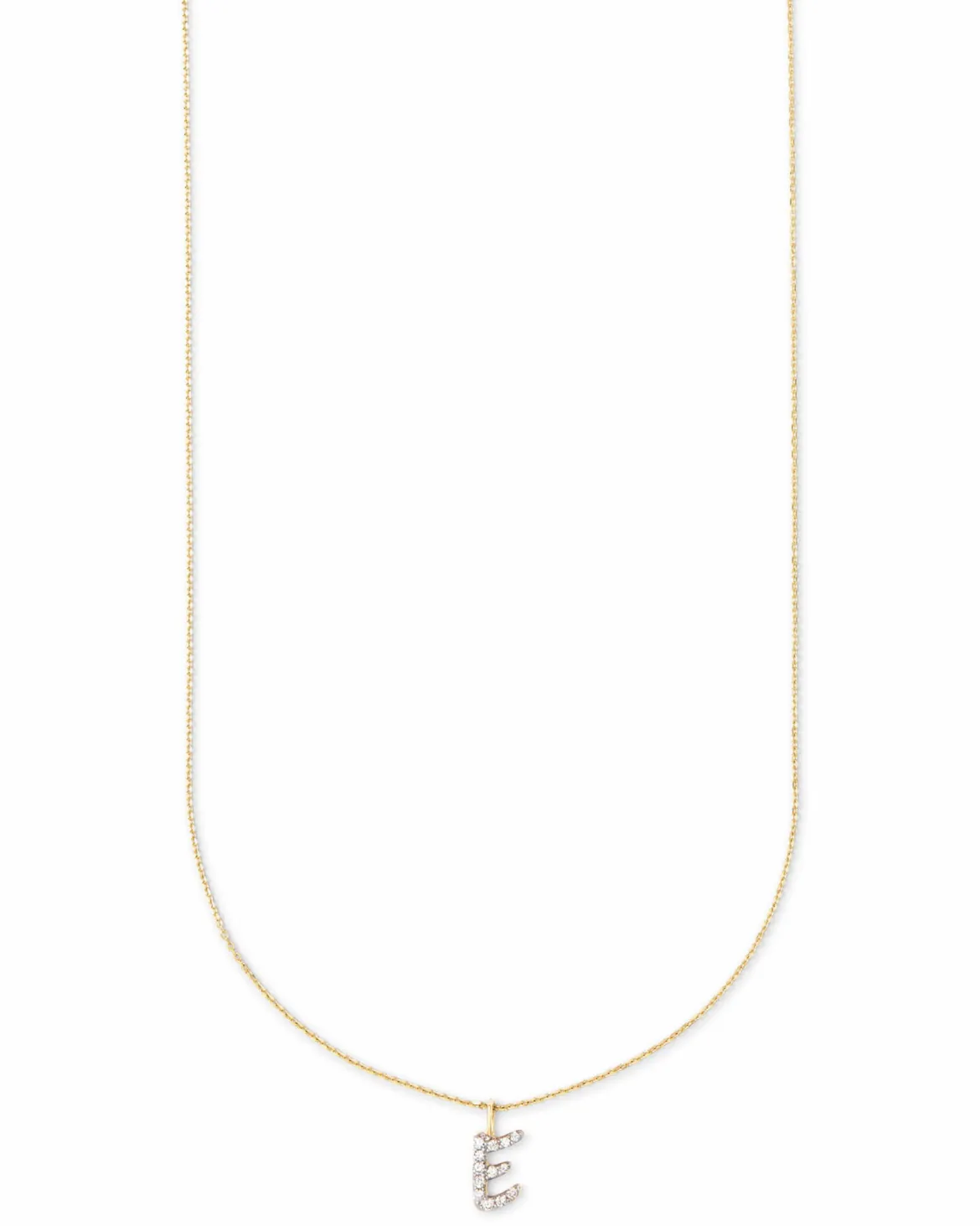 Diamond Letter E Pendant Necklace in 14k Yellow Gold