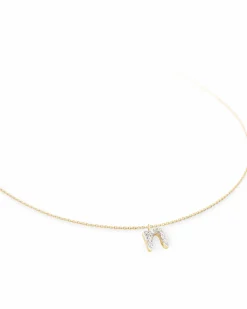 Diamond Letter N Pendant Necklace in 14k Yellow Gold