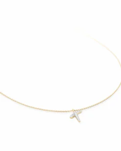 Diamond Letter T Pendant Necklace in 14k Yellow Gold