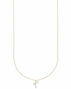 Diamond Letter T Pendant Necklace in 14k Yellow Gold