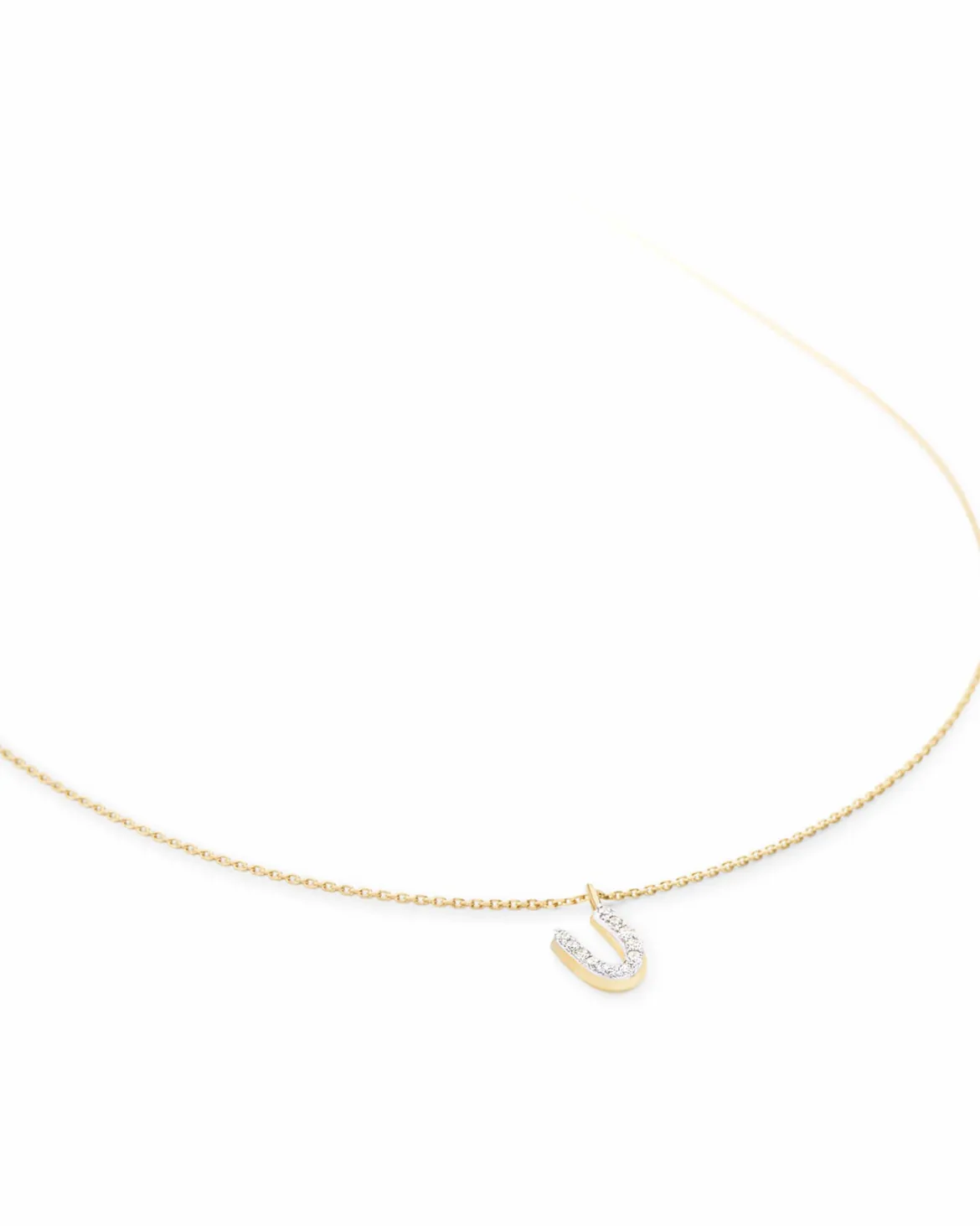 Diamond Letter U Pendant Necklace in 14k Yellow Gold