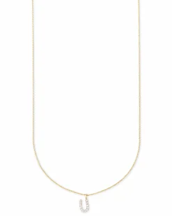 Diamond Letter U Pendant Necklace in 14k Yellow Gold