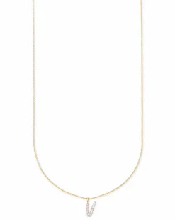 Diamond Letter V Pendant Necklace in 14k Yellow Gold
