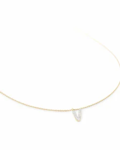 Diamond Letter V Pendant Necklace in 14k Yellow Gold