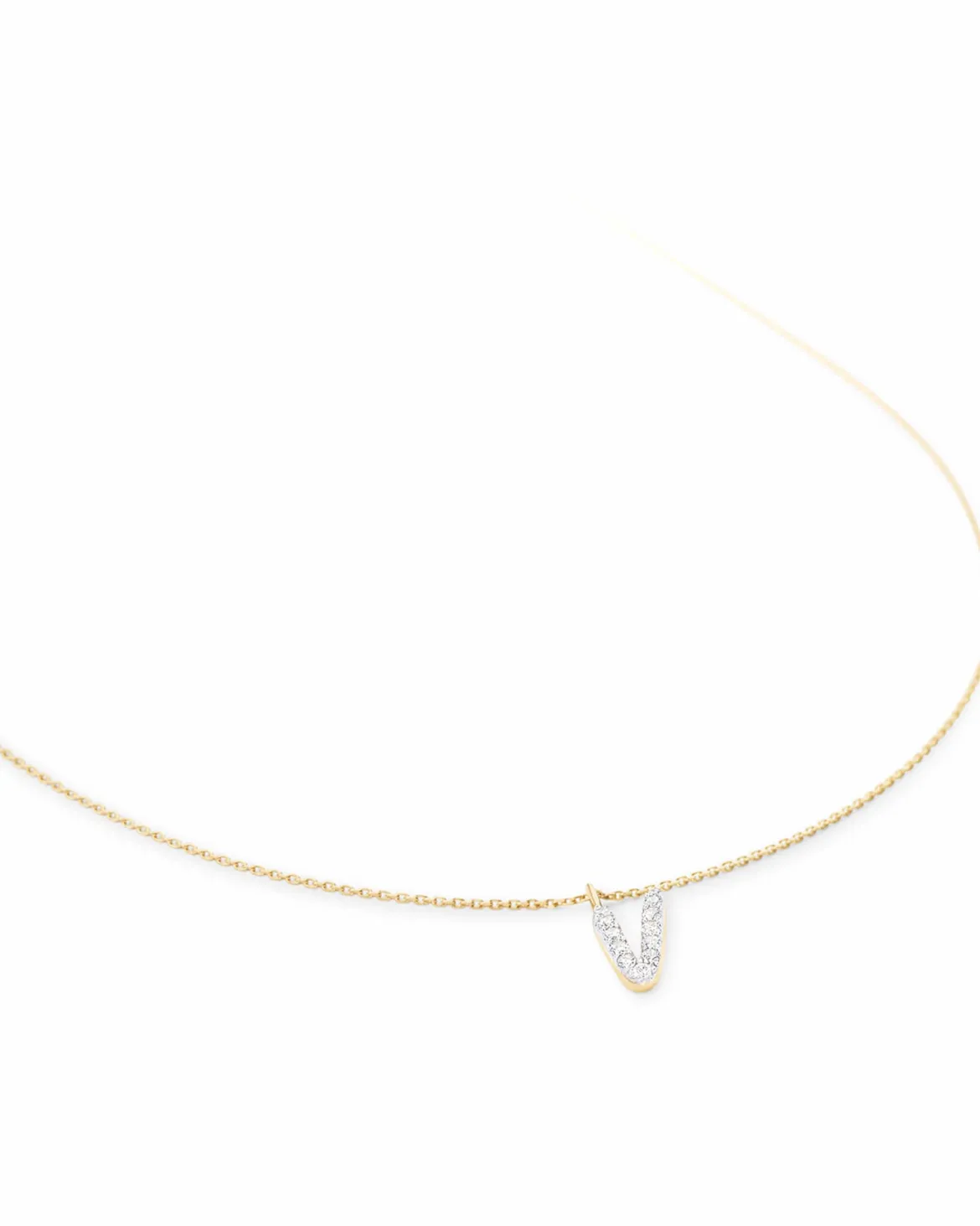 Diamond Letter V Pendant Necklace in 14k Yellow Gold