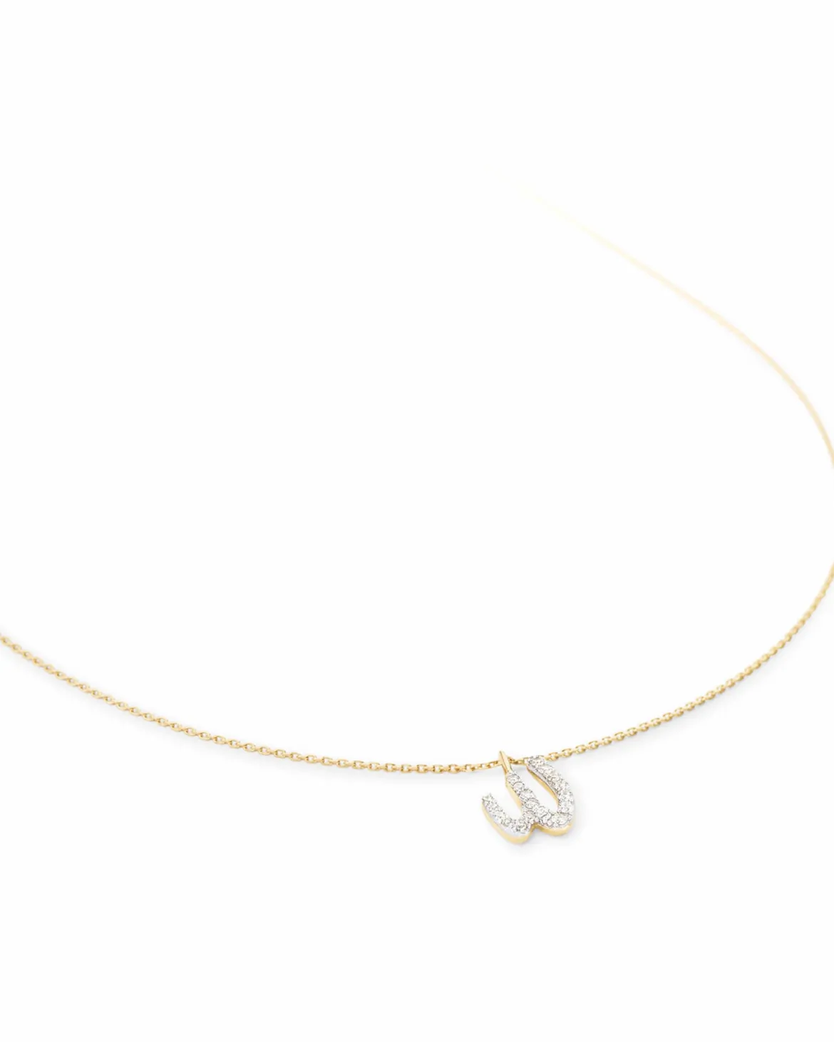 Diamond Letter W Pendant Necklace in 14k Yellow Gold