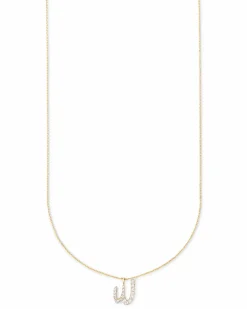 Diamond Letter W Pendant Necklace in 14k Yellow Gold