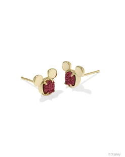 Disney | Kendra Scott Gold Mickey Mouse Stud Earrings in Bright Red Drusy