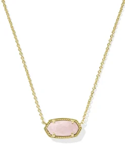 Elisa Gold Pendant Necklace in Rose Quartz