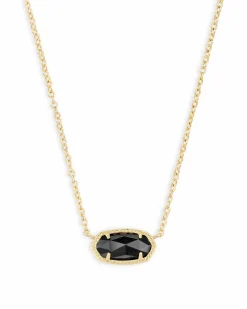 Elisa Gold Pendant Necklace in Black Opaque Glass