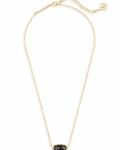 Elisa Gold Pendant Necklace in Black Opaque Glass