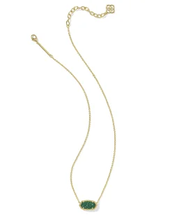 Elisa Gold Short Pendant Necklace in Emerald Drusy