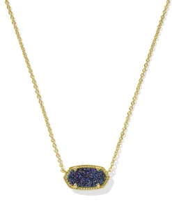 Elisa Gold Short Pendant Necklace in Multi Drusy