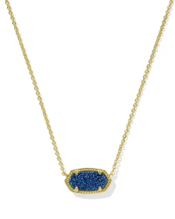 Elisa Gold Short Pendant Necklace in Blue Drusy