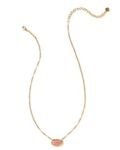 Elisa Vintage Gold Etch Frame Short Pendant Necklace in Blush Pink Quartzite